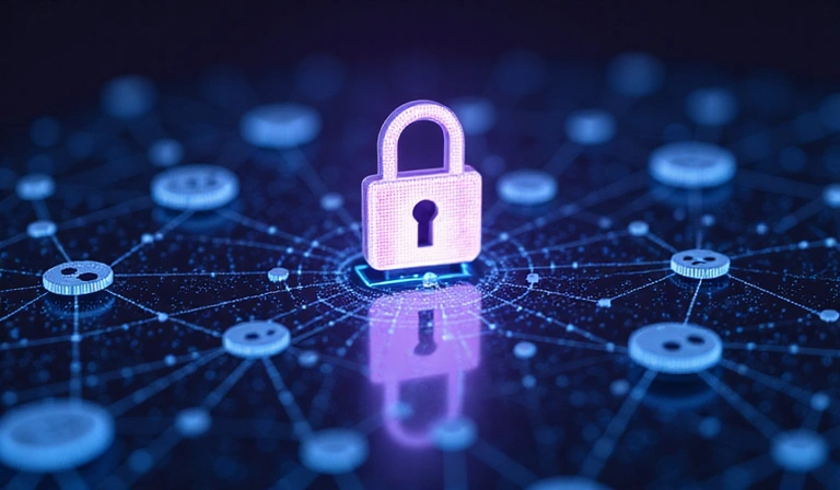 Digital privacy concept with padlock and user data
